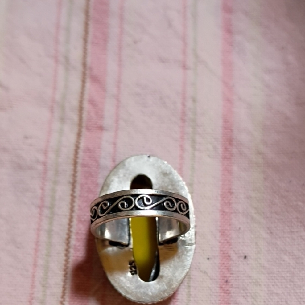 Yellow Turquoise Oval Stone Statement Ring - Wome… - image 3